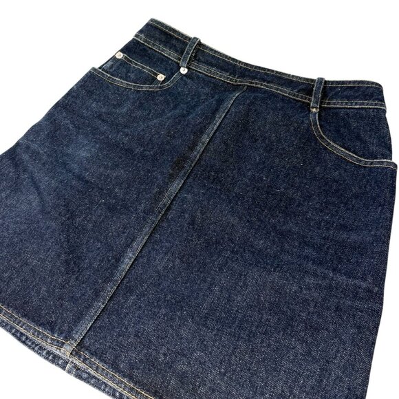 CHANEL Vintage 96P CC Mark Logo Denim Skirt #36 Dark Blue Yellow Cotton [106356] - Picture 6 of 13